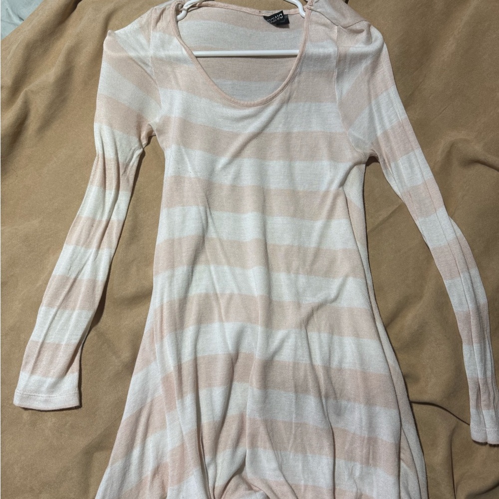 H&M Pink and White Striped Long Sleeve Dress